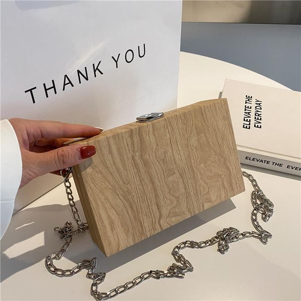 

evening bags wood grain retro box bag 2021 summer ladies shoulder chain messenger small square de luxe femme