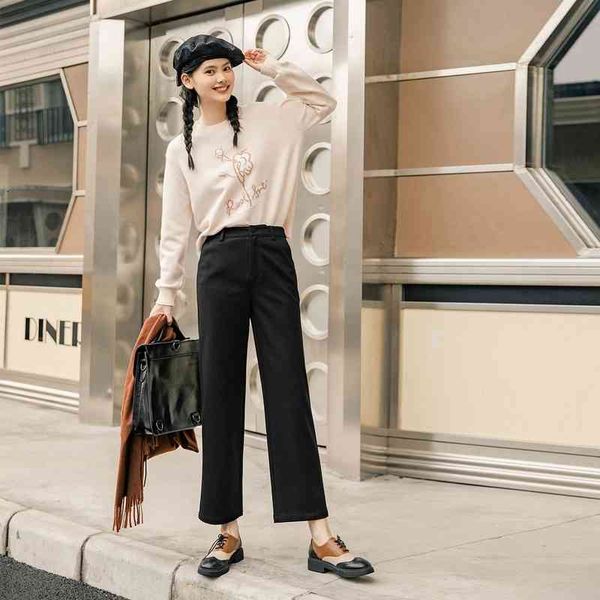 

capris winter women's pants capris straight tube mid waist loose drape eal9, Black;white