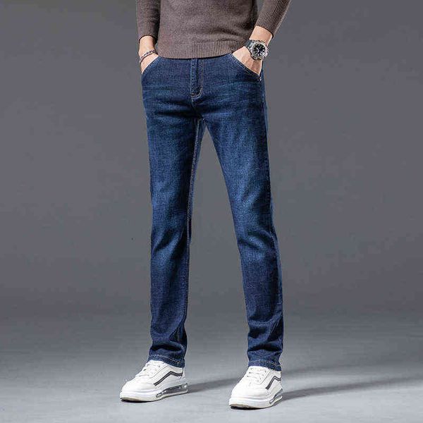 

spring and autumn men's 2021 slim straight cotton elastic comfortable boys' jeans blue casual long pants