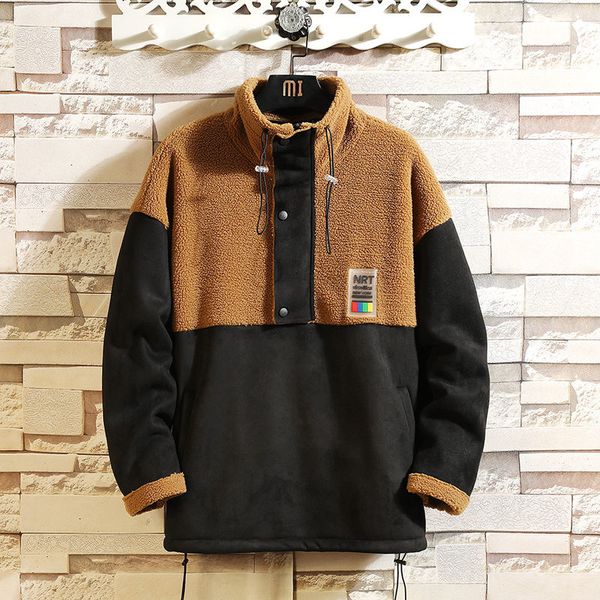 

men's jackets privathinker wool lamb alphabet pattern men's winter clothing harajuku large casual pullover korean warm street, Black;brown