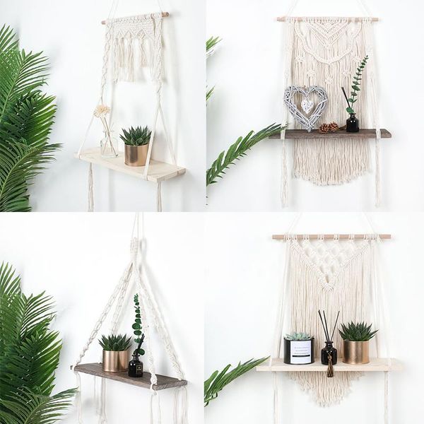 

tapestries 16 style macrame hanging planter basket wall wooden shelf handmade plant pot rack hanger wood bead party wedding home decoration