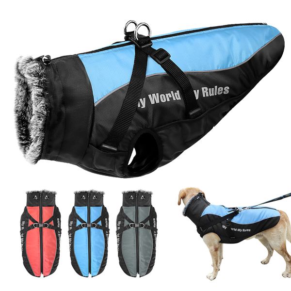 

Warm Pet Cothes Winter Thicken Dog Coat Harness For Medium arge Dogs French Budog Big Dog Cothing Jacket Vest Waterproof