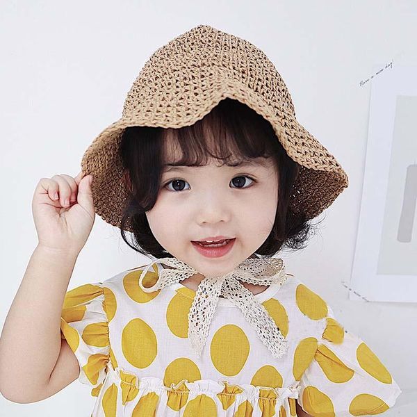 

caps & hats fashion lace baby hat summer straw bow girl cap beach children panama princess and for kids, Yellow