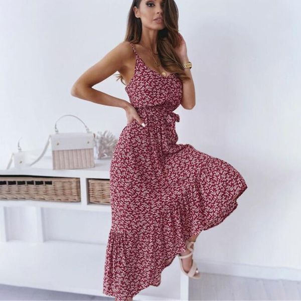

casual dresses fashion sleeveless backless floral maxi dress woman summer spaghetti strap boho elegant long for women, Black;gray
