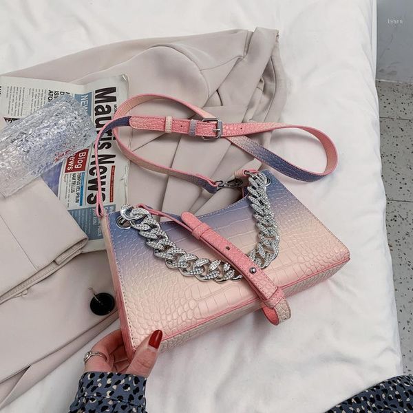 

evening bags gradient design pu leather shoulder for women 2021 stone pattern chains female crossbody bag summer handbags