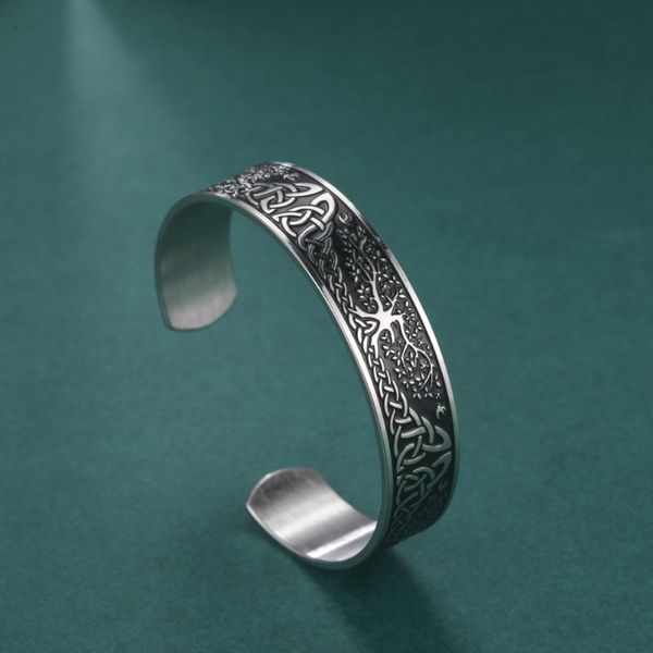 

bangle viking cuff bangles for women men tree of life celtics knot gold silver color stainless steel bracelet vintage jewelry, Black
