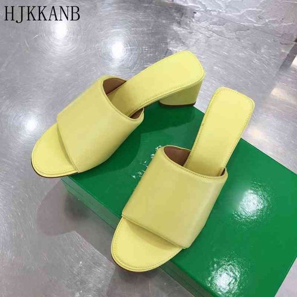 

75% off factory outlet sale 2021 new summer solid color high heel slippers women round open toe leather thick-heeled sandals casual slides p, Black