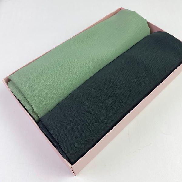 

scarves 2pc/box hijab with box heavy chiffon scarf wrap solid color shawls headband muslim hijabs headscarf gift, Blue;gray