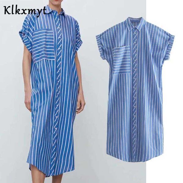 

klkxmyt za striped shirt dress woman summer long women fashion button up short sleeve midi casual women's es 210527, Black;gray