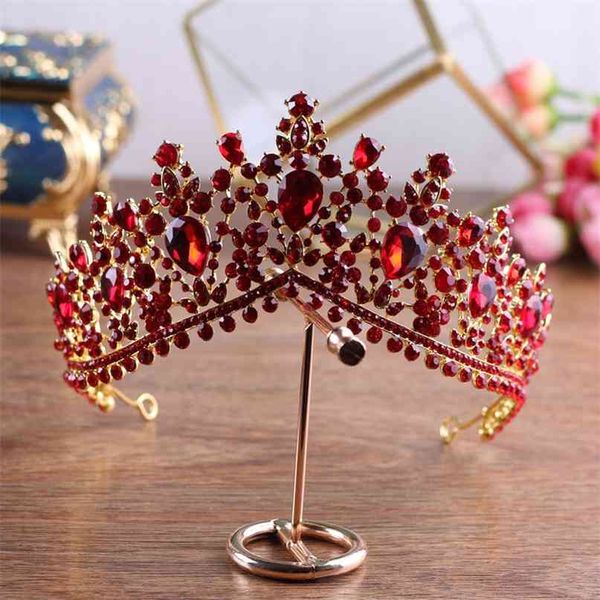 

luxury gold red bridal tiaras crown vintage baroque crystal diadem for brides headbands wedding hair accessories 210707, Silver