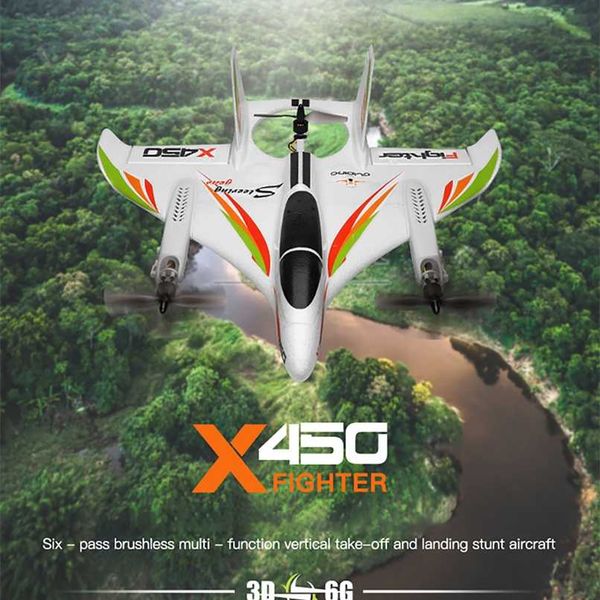 

cevennesfe xk x450 rc airplane 2.4g remote control brushless stunt airplane vertical takeoff and landing glider remote rc plane 211028