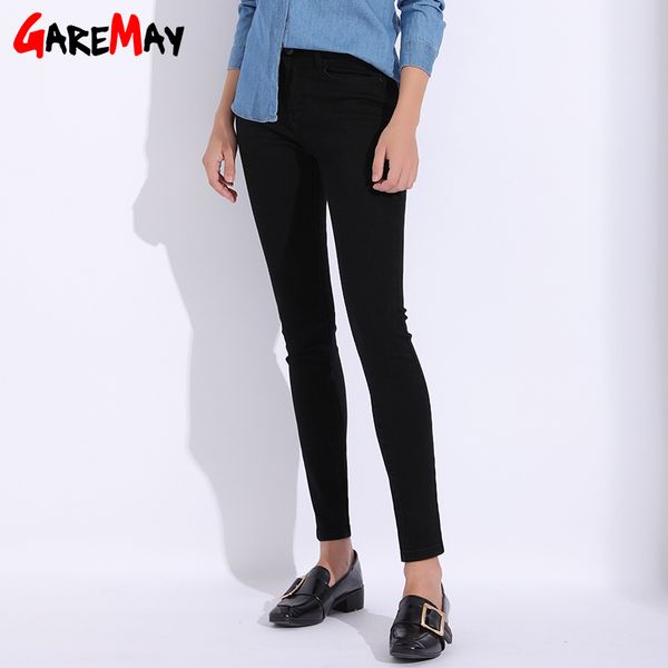 Schwarze Jeans weiblich plus Größe dünner Bleistift beiläufige Frauenhosen Frauen mit hoher Taille Stretch Jean Femme 210428