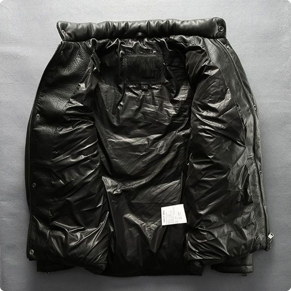 

arrival mens 100% real leather jackets casual duck down coat jaqueta couro masculina motoqueiro chaquetas de cuero hombre men's & faux, Black