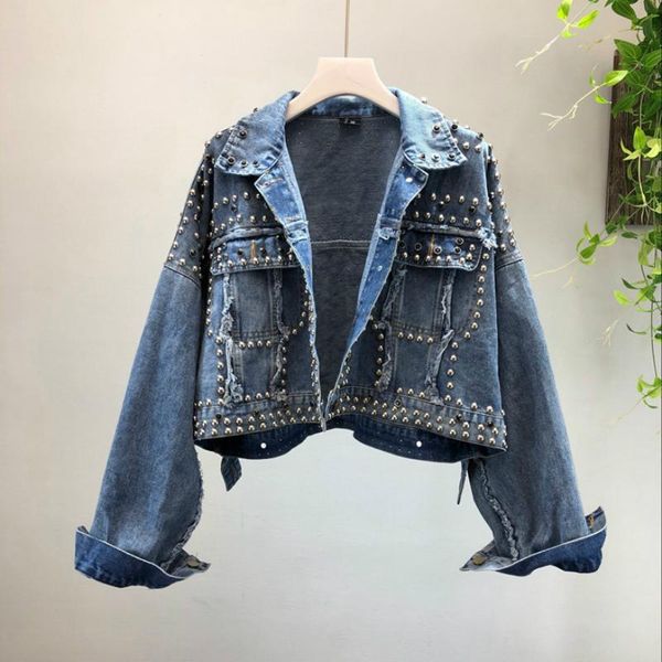 

women's jackets autumn rivets beading cool punk jacket women cropped casaco feminino deinm long leeve coat crop top, Black;brown