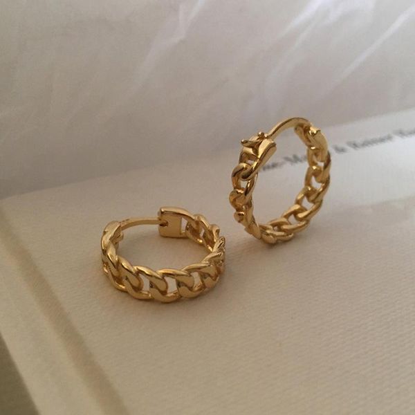 

hoop & huggie s925 sterling silver korean, european, american, hong kong trendy chain twist earrings wild personality women, Golden;silver