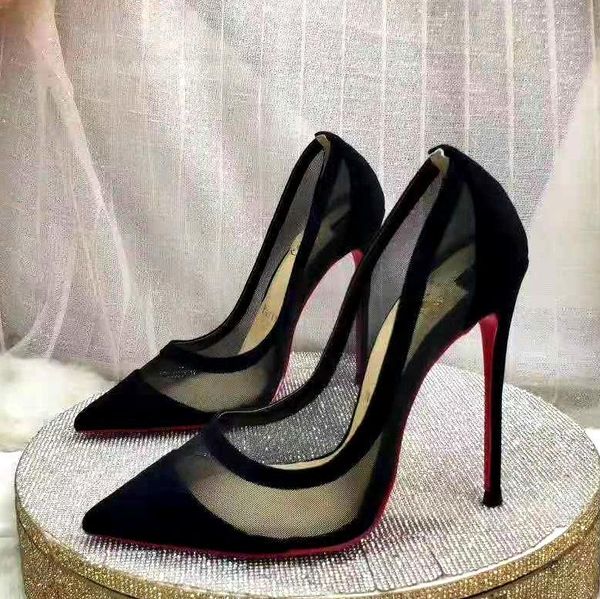 

dress shoes suede mesh patchwork high heel pointed toe slip-on wedding pumps 12cm 10cm 8cm stiletto heels women size45, Black