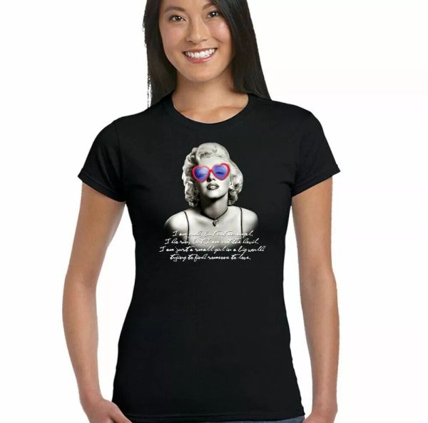 

marilyn monroe with heart shape glasses t-shirt 60's 70's mode, White;black