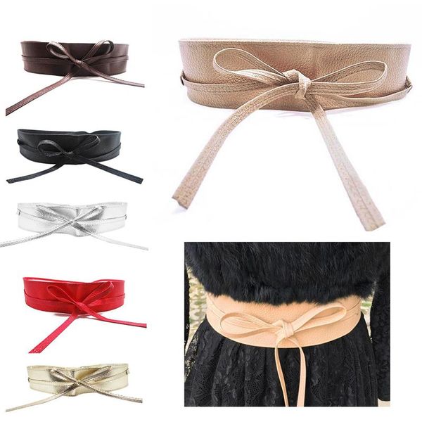 

belts womens soft leather wide self tie wrap around obi waist band boho dress belt, Black;brown
