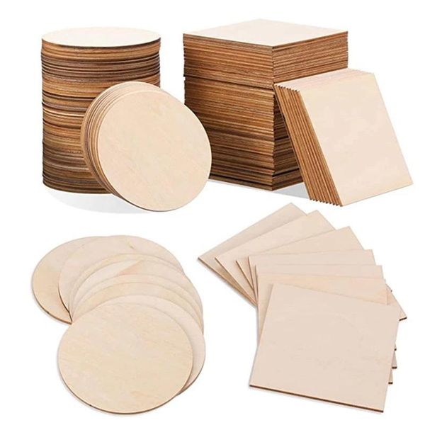 

craft tools 50pcs wood slices 4x4inch unfinished pieces square and round wooden for diy arts painting staining crafts