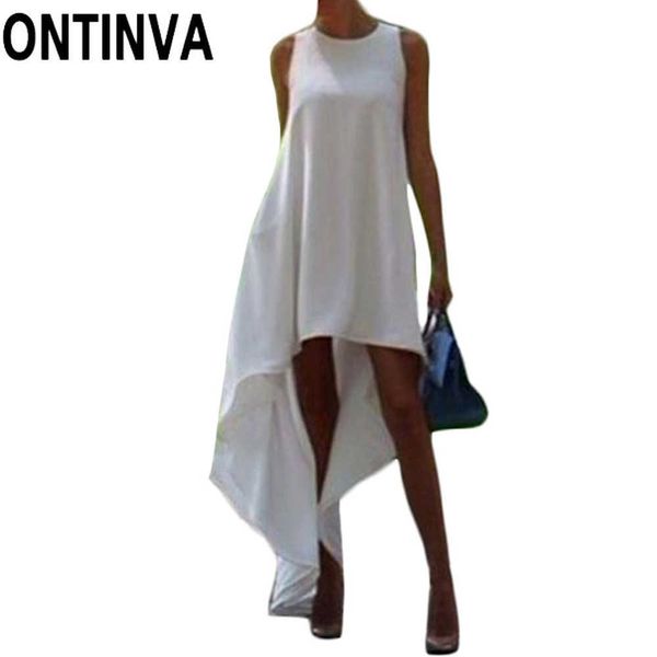 

clearance women summer loose oversize tunic dresses white irregular beach dress flare plus size sleeveless beachwear 210527, Black;gray