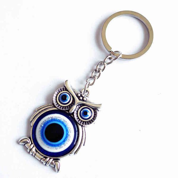 

keychains greek turkish blue eye key alloy owl pendant, Silver