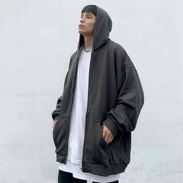

2010high street kanye same god grey fog solid men's and women's loose hooded cardigan sweater, Black