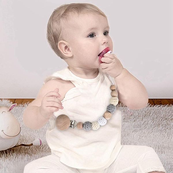 

pacifiers# cartoon wood infant pacifier clip beech wool teething beads soother chew toys baby chain dummy nipples holder
