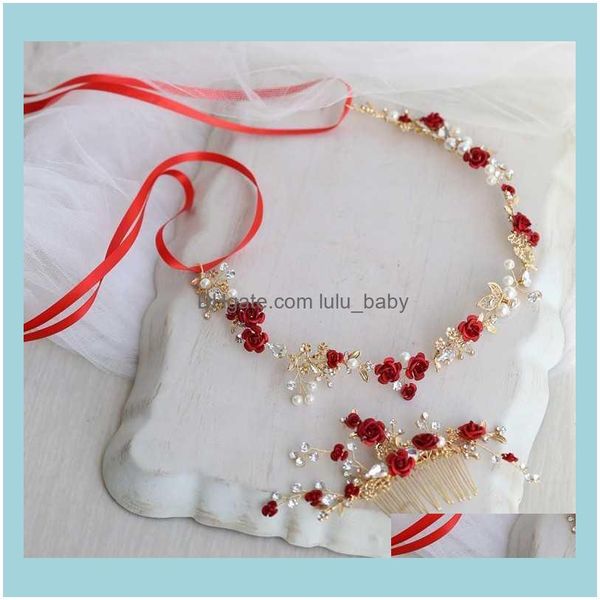 Jewelryred floreale fascia da sposa pettine per capelli da sposa in oro Aessories donne copricapo da ballo gioielli goccia consegna 2021 Apyeq