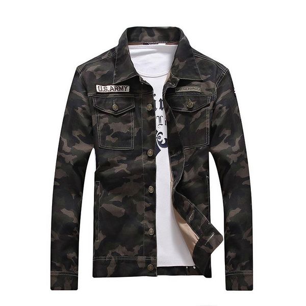 

men's jackets spring men camouflage denim jacket military tactical windbreaker slim coats fashion camo jeans outerwear plus suze 06200, Black;brown