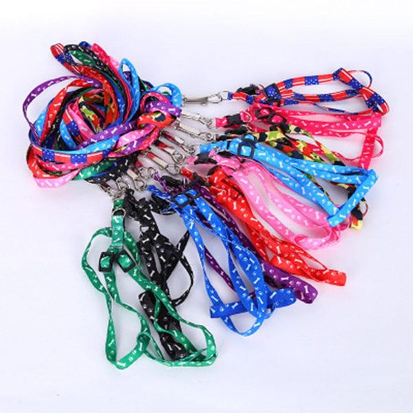 

dog collars & leashes pet leash portable adjustable cat collar polyester printing durable belt chest strap training walking supplies