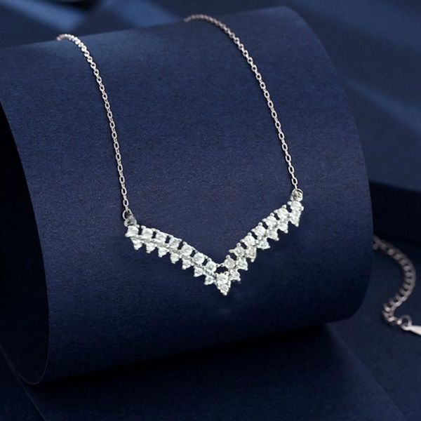 

pendant necklaces for women simple v shape clear crystal fashion jewelry, Silver