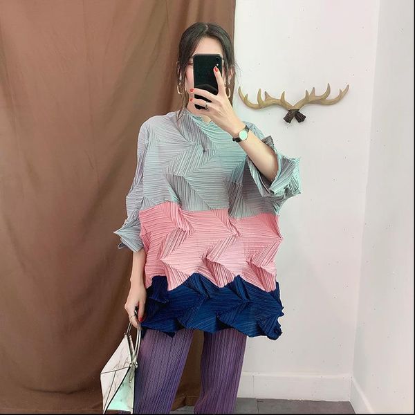 

womens t shirt green contrast stand collar cropped sleeve pleated plus woman long casual simple fashion autumn tv723, White