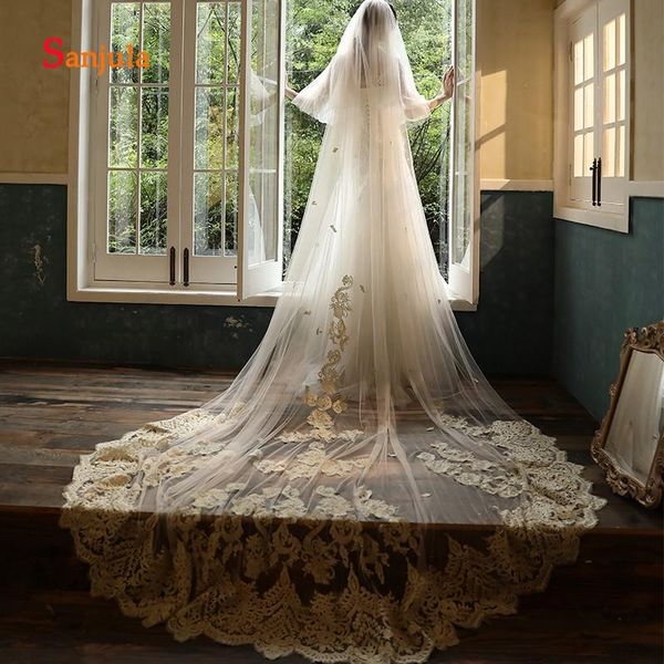 

bridal veils champagne lace edge veil long wedding accessories 2021 ly middle east african bride hair decorations v146, Black