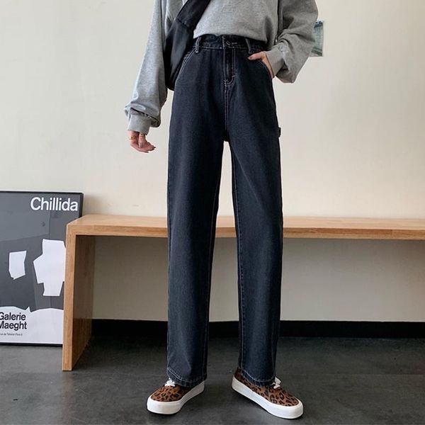 

women's jeans woman black spring autumn vintage high waist wide leg denim long pant 2021 fashion harajuku straight streetwear, Blue