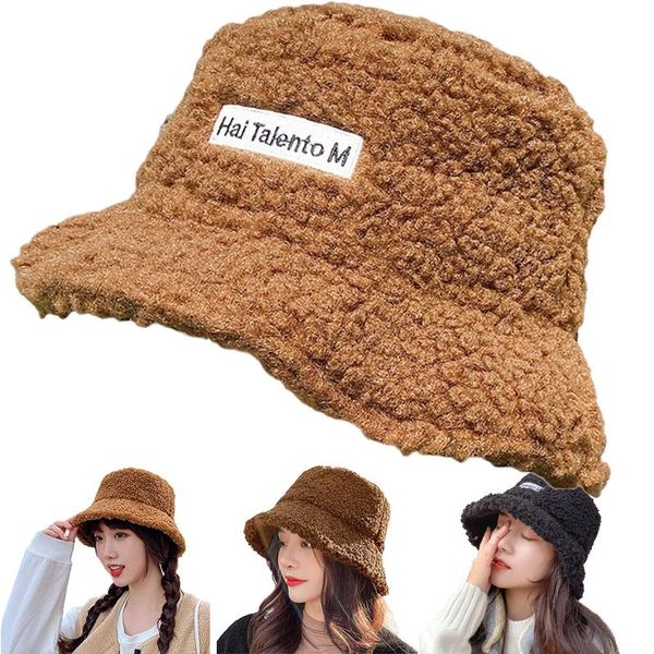

wide brim hats 2021 for women autumn winter bucket lamb plush soft warm fisherman hat panama casual caps lady flat korean style, Blue;gray