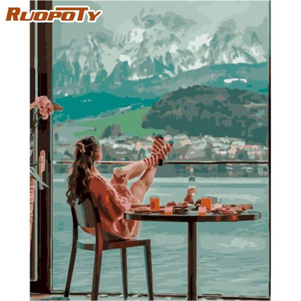 

paintings ruopoty oil picture by numbers kits for adults woman travel on village figure painting number handmade diy framed home arts