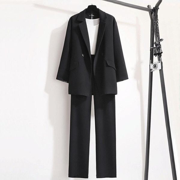

women's suits & blazers suit 2021 spring large fat sister's coat western style age reducing wide leg pants two piece set, White;black