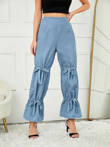 

x aiymy elastic waist drawstring knot pants d91a#, Black;white