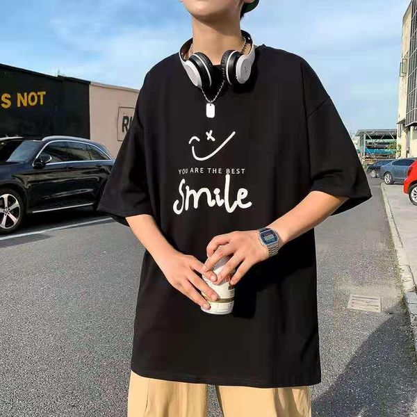 

short-sleeved trend wild 2021 men's summer hong kong style loose net red super fire t-shirt collocation t-shirts, White;black