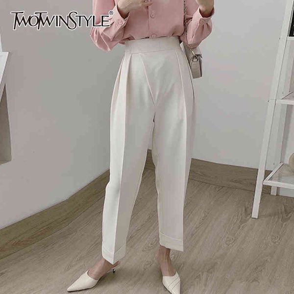 

white ruched harem pants for women high waist loose ankle length trouser female fashion new clothing spring 210428, Black;white