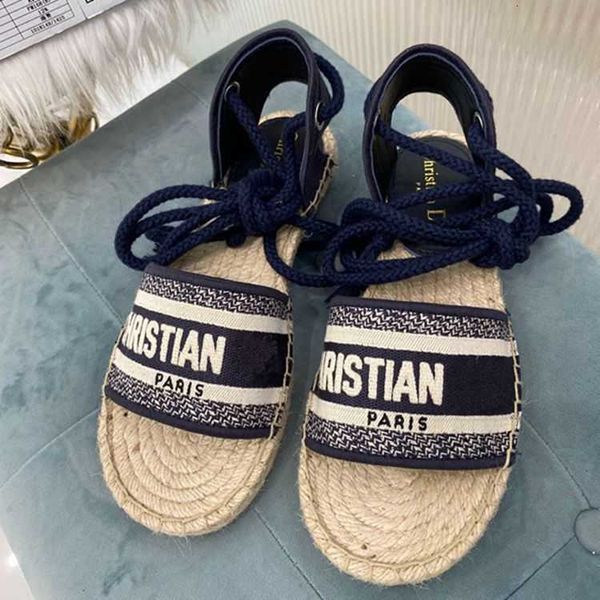 

high version d family women's 2021 fisherman's sho bandage letter embroidery woven sandals for women, Black