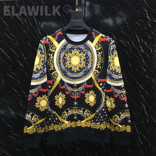 

men's hoodies & sweatshirts autumn chic retro print casual designer o-neck hoodeies c252, Black