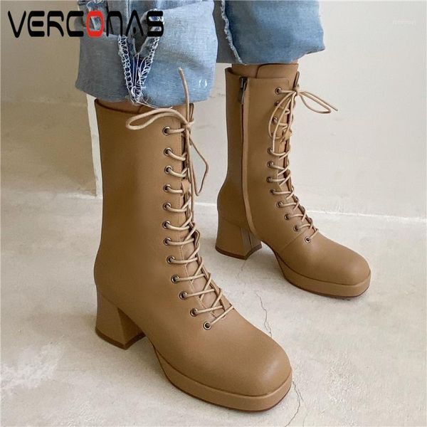 

boots verconas mid-calf for women autumn winter shoes woman cross-tied casual platforms side zipper1, Black