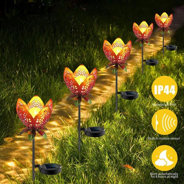 Rasenlampen LED Solar Licht Hohl Blühende Lotusblume Wasserdichte Outdoor Hof Hof Kunst Stakes Für Gartendekoration