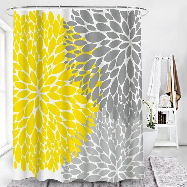

spring summer 3d digital nordic printed yellow plaid waterproof shower curtain punch-bathroom curtains drop