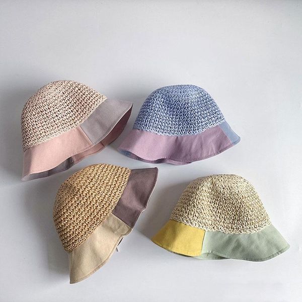 

caps & hats baby sun hat children straw summer sunscreen cute handmade beach female fisherman cap kids beanies, Yellow