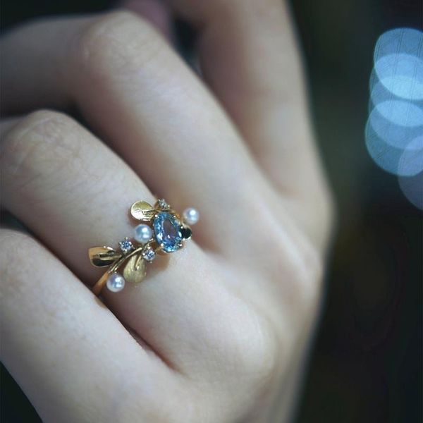 

cluster rings original inlaid akoya pearl opening adjustable ring retro aristocratic light luxury charm female silver jewelry, Golden;silver