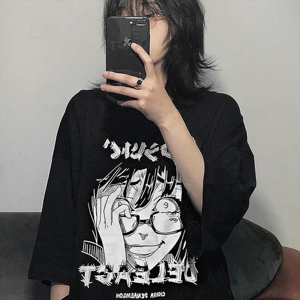 

japanese anime dark cartoon mens t shirts print and women harajuku streetwear summer short sleeve gothic punk black clothes, White;black