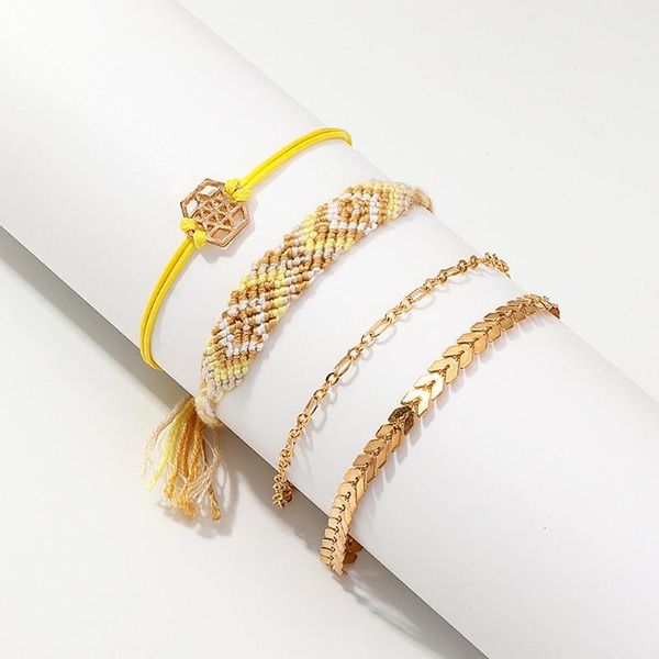 

link, chain 4 pcs beautiful hand-woven bracelet women bohemian weave rope bracelets ladies fashion bangles christmas jewelry, Black