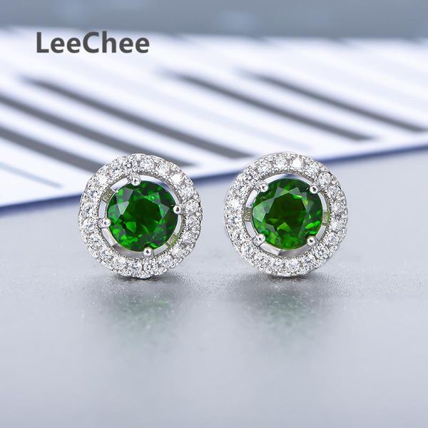 

stud 5mm chrome diopside earring natural green gemstones fine jewelry for women anniversary party gift real 925 sterling silver, Golden;silver